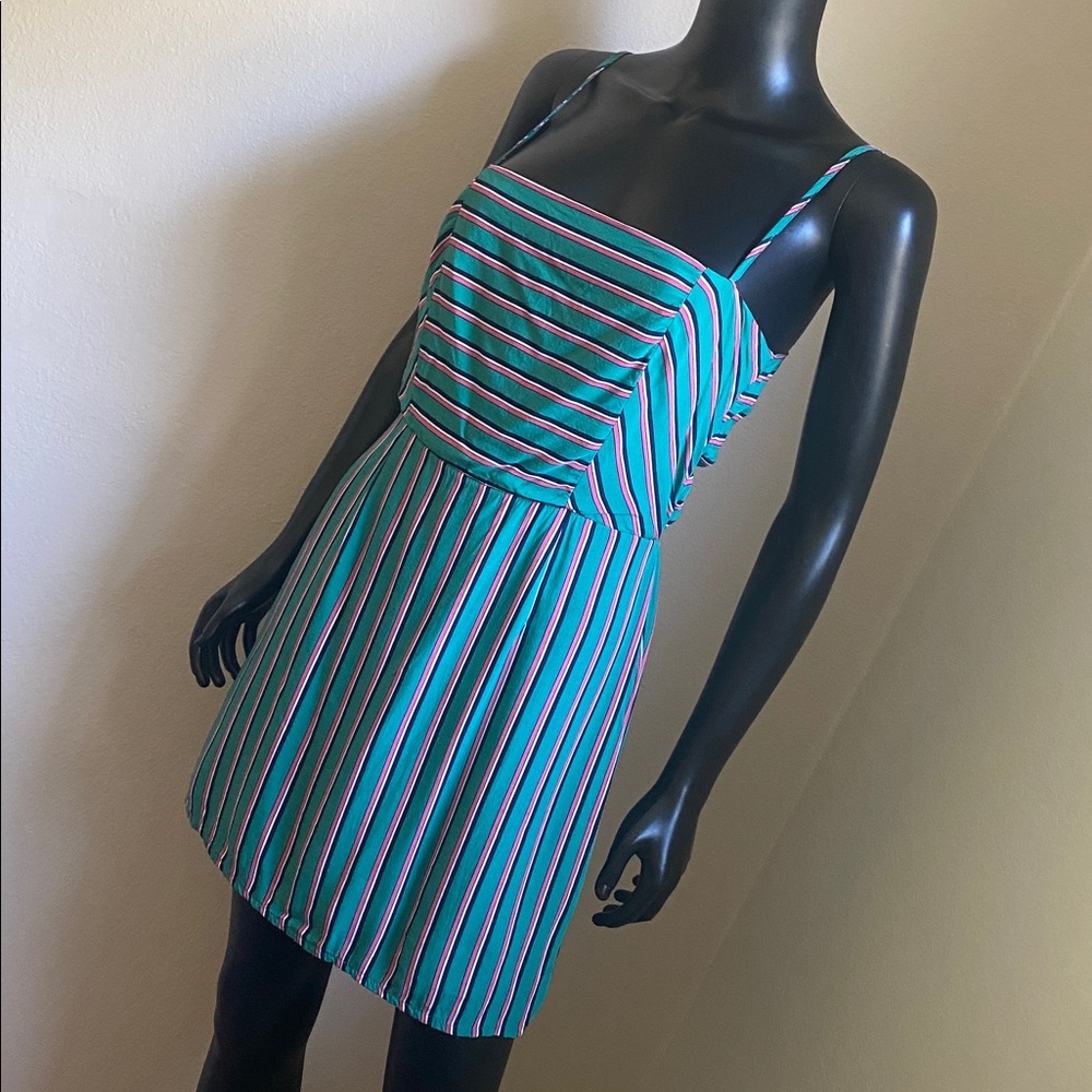 FAVLUX Kawaii Cute Striped Teal Pink Blue White Sundress - Picture 5 of 14